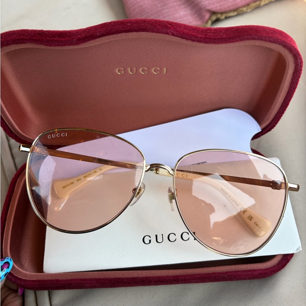 Gucci Gold Frame Sunglasses with Pink Gradient Lenses
